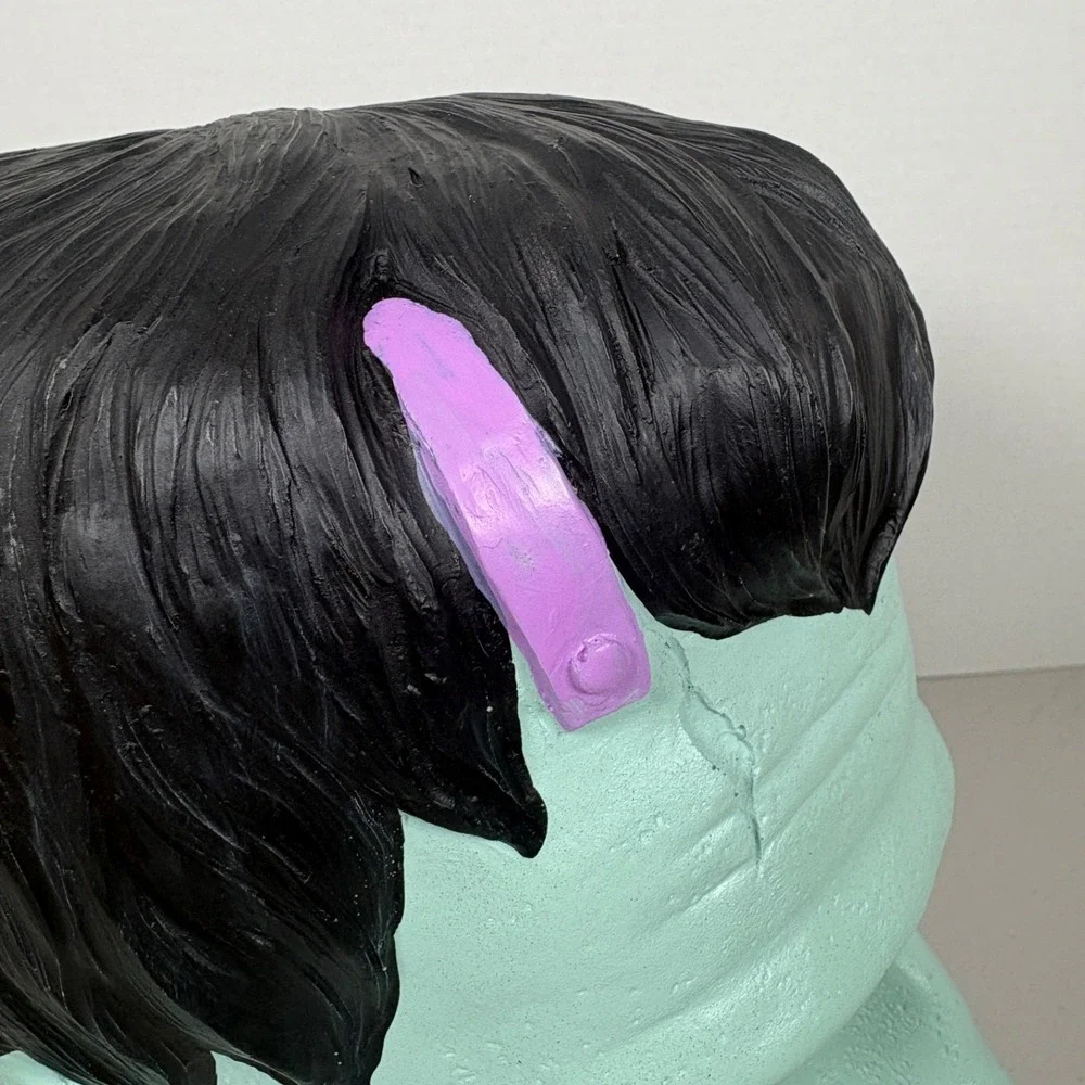 Halloween Green Frankenstein Large Head Bust Decoration Life Like Pink And Green